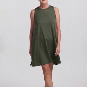 WoolX Clara Merino Sleeveless Olive Green Mini Dress, XS